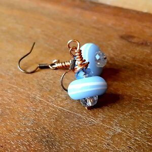 Blue Boho Beaded Dangle Earrings, Copper, OOAK Artisan